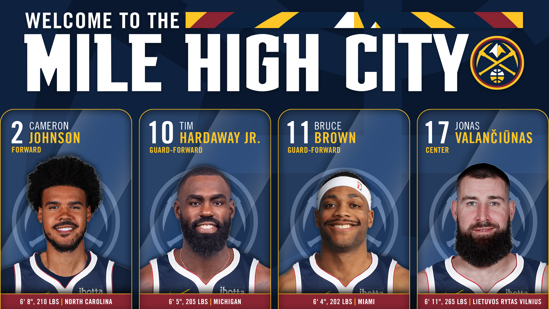 Nuggets Off-Season Additions. Cam Johnson, Tim Hardaway, Bruce Brown, Jonas Valanciunas