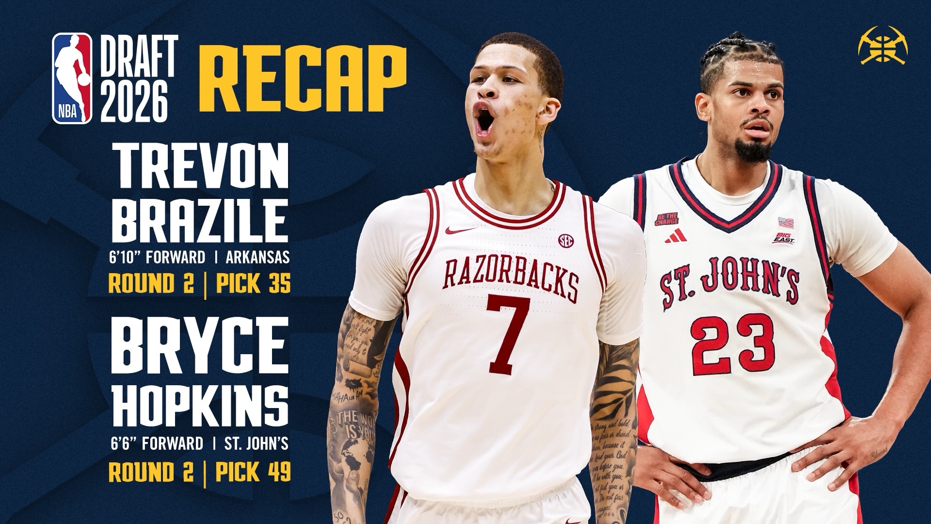 Denver Nuggets Draft Picks Trevon Brazile & Bryce Hopkins